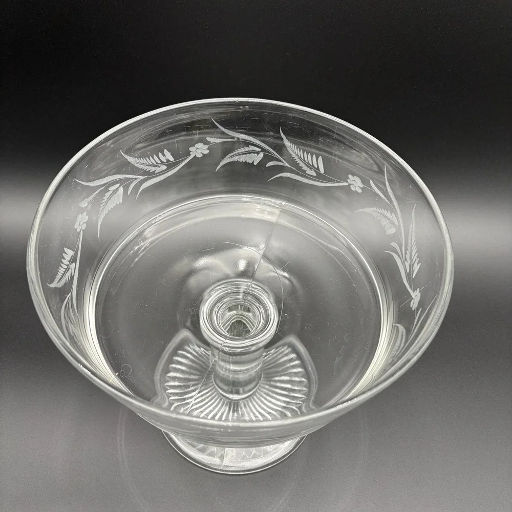Riverside Glass Compote Thumbprint Band‎ Clear EAPG Antique